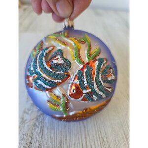 Angel fish glass ornament fish glitter tropical Hawaiian shell Xmas‎ tree